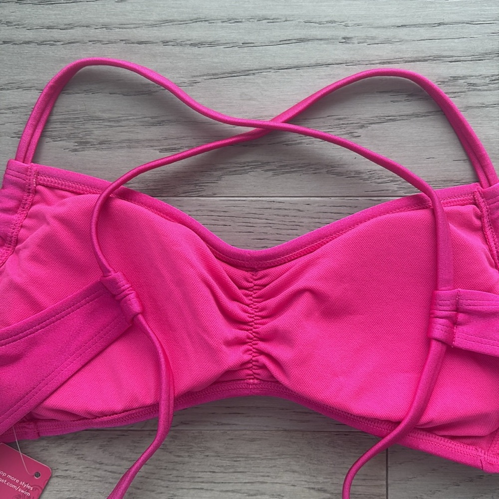 Xhilaration Shiny Pink Bikini Top Juniors Medium Tie-Crossback Bralette Swim New - Picture 6 of 7